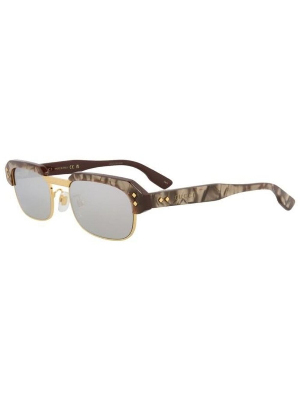New Gucci Mens Square/Rectangle Brown Brown Silver Fashion Designer Sunglasses